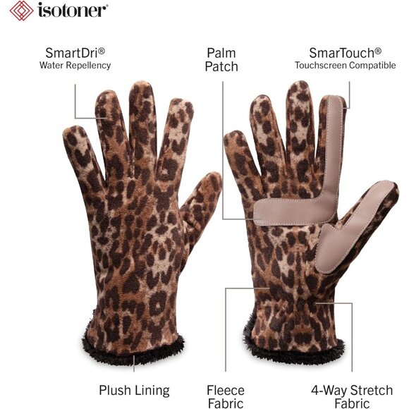 Women's Stretch Fleece Gloves With Microlux Lining and Touch Technology Leopard - Picture 2 of 6